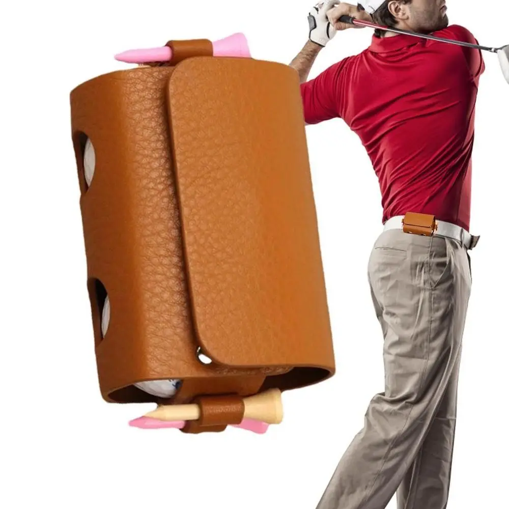 Outdoor Pouch Bags Travel Case Golf Ball Bag Portable Waist Storage Bag PU Leather For Golf Sports Holds 2 Balls And 4 Golf Tees