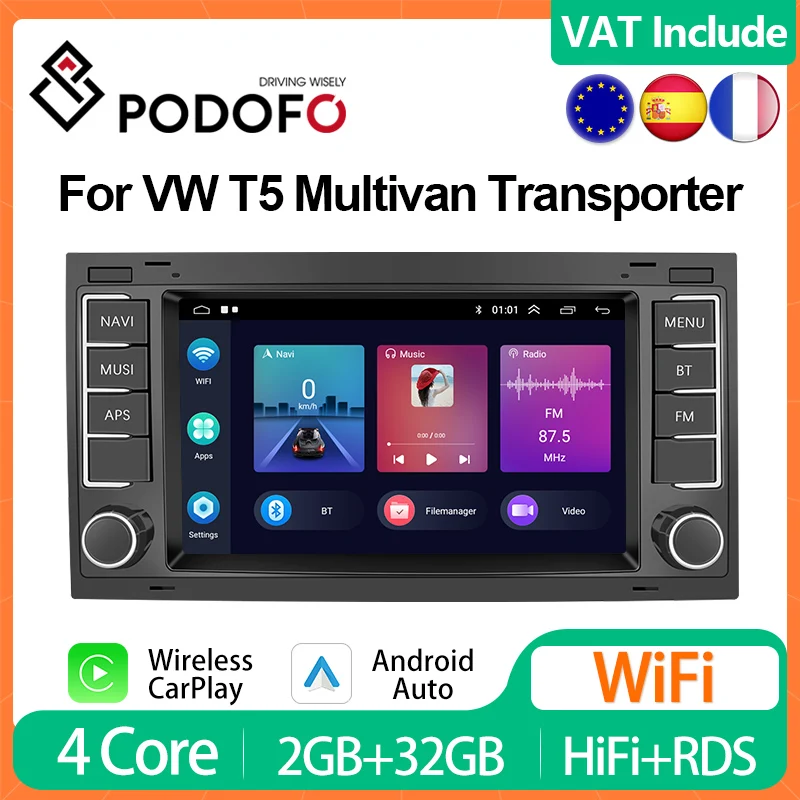 Podofo Carplay Radio For Vw Volkswagen Multivan Transporter T5 Android