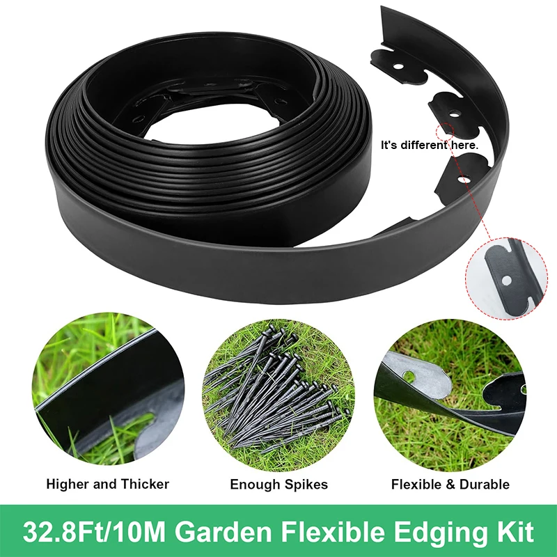 1 Rolle, robuste schwarze Gras- und Steinkanten, flexible Landschaftsrandung mit Befestigungsnägeln für die Garten- und Rasenisolierung