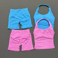 2 Pcs HISTELLO Halter Top Strappy Bra Shorts Set Women Yoga Workout Clothes Seamless Vest Hip-Lifting Sports Leggings Gym Suit - Image 2