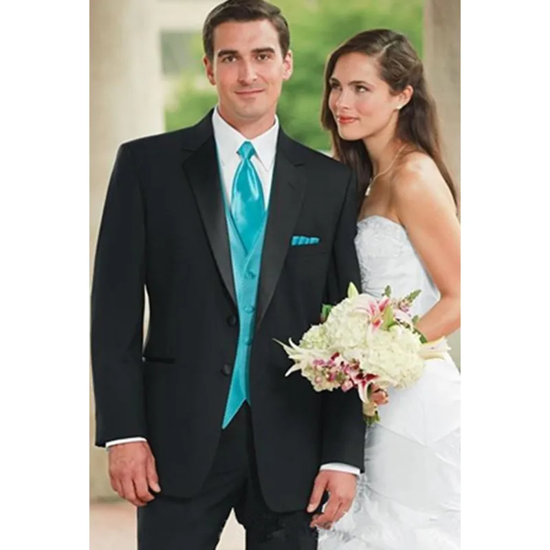 

2023 Black Mens Suits Wedding Groom Blue Vest (Jacket+Vest+Pants) Slim Fit Smart Casual Suit Groomsmen Tuxedos Men Suit Regular