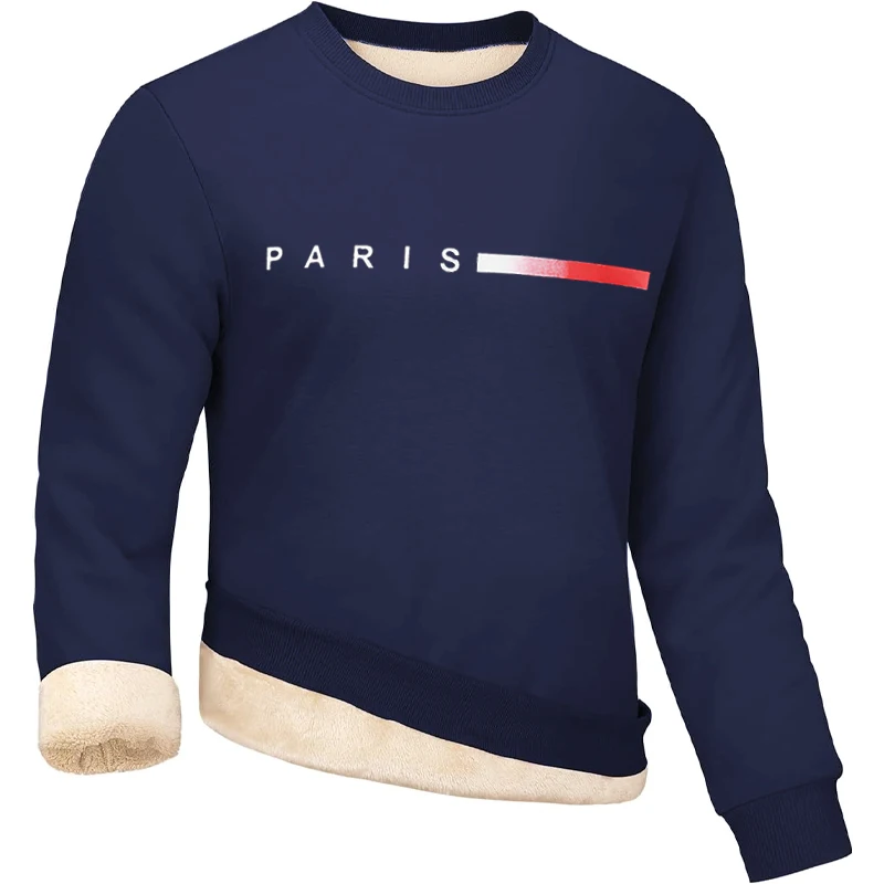 Animal Game Outdoor Men's Crewneck Fleece T Shrts Warm Long Sleeves Sweatshirt Sherpa Lined Pullover Casual Basic Print Shirts