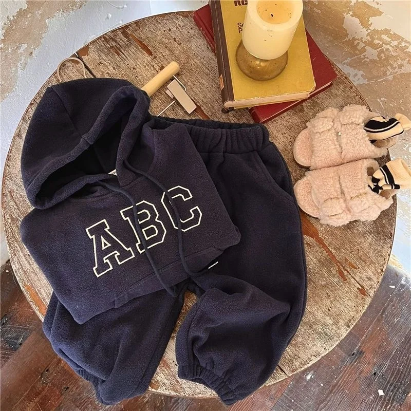 Kids Clothing Set 2PCS Baby Boy Girl Hooded Hoodie+Pant Fleece Home Suit Winter Spring 1-10Y