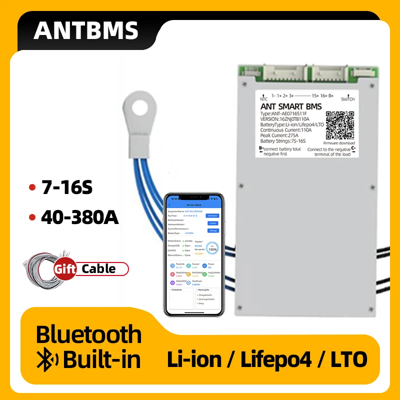 

ANT BMS 7S 8S 9S 10S 11S 12S 16S for Li-Ion LiFePo4 LTO 40A 80A 180A 325A 600A 950A smart BMS Bluetooth Built-in Balance Board