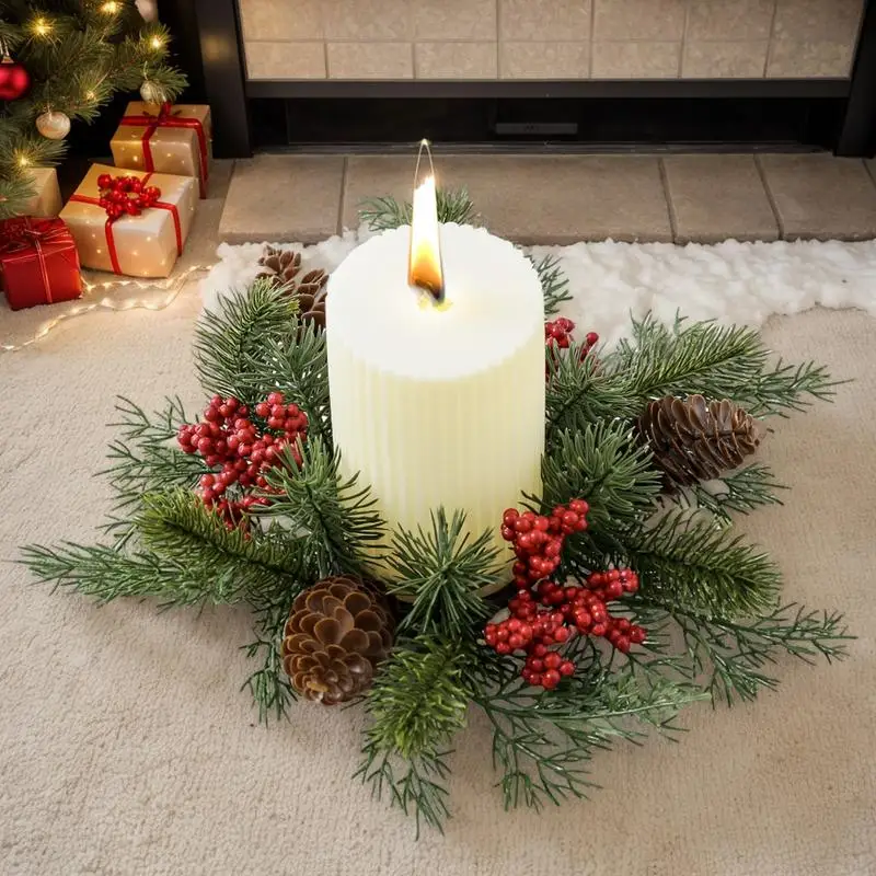 Anelli per candele natalizie Decorazione da tavola Ghirlanda natalizia Portacandele Anello Bacche rosse Centrotavola da tavolo Ghirlanda di candele  15