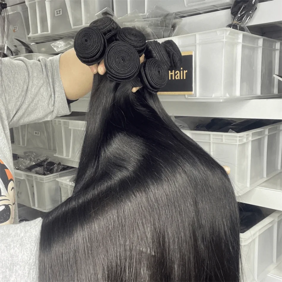 Straight 1/3/4 Bundle 32 Inch Human Hair 95g/Bundle Brazilian Virgin Hair Weave Bundles Natural Black Color Hair Extensions For Women