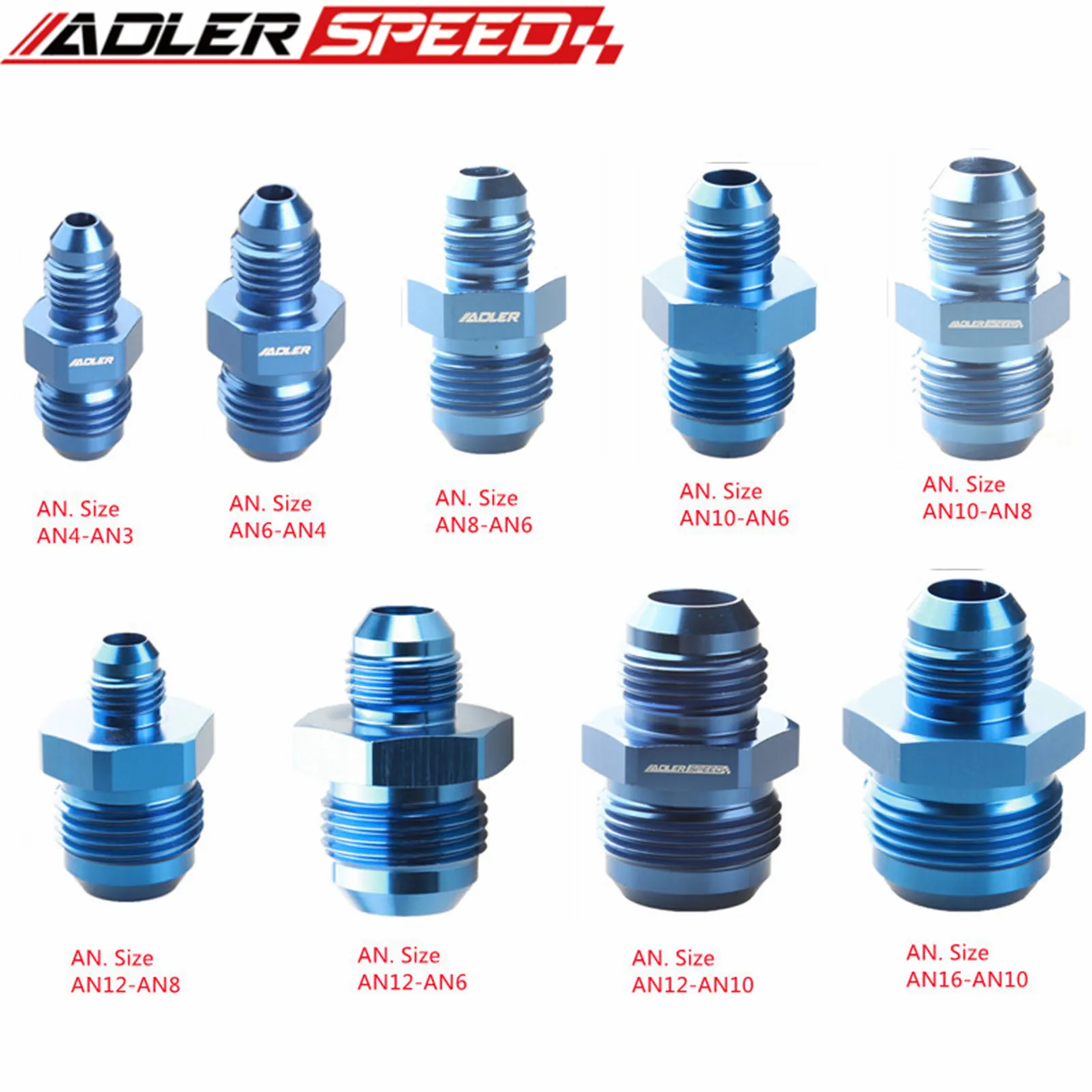 1pcs AN4 AN6 AN8 AN10 AN12 AN16 남성-남성 감속기 직선 피팅 어댑터 알루미늄 블루