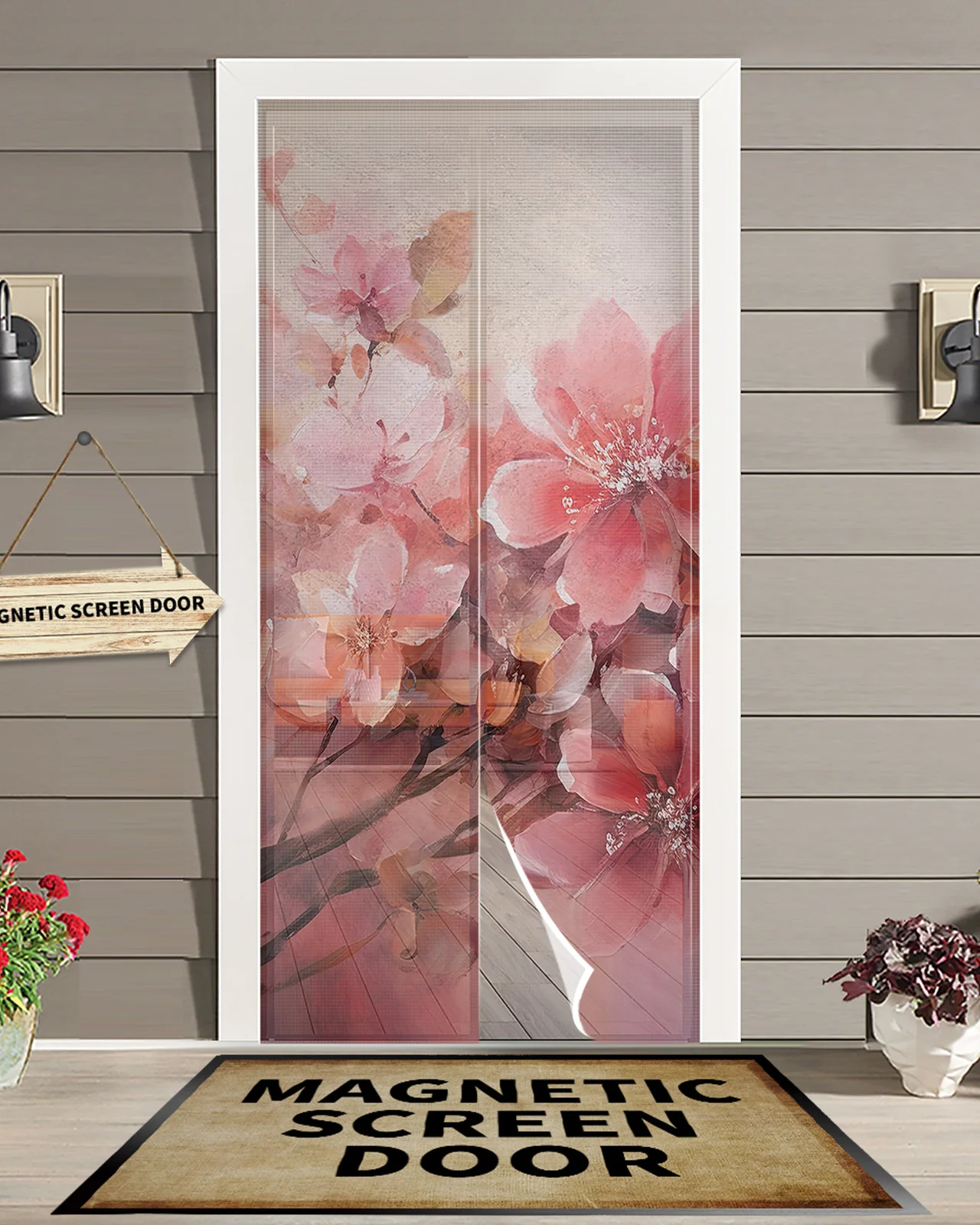 

Flowers Leaves Watercolor Magnetic Door Curtain Summer Living Room Bedroom Home Anti-mosquito Screen Door Curtain