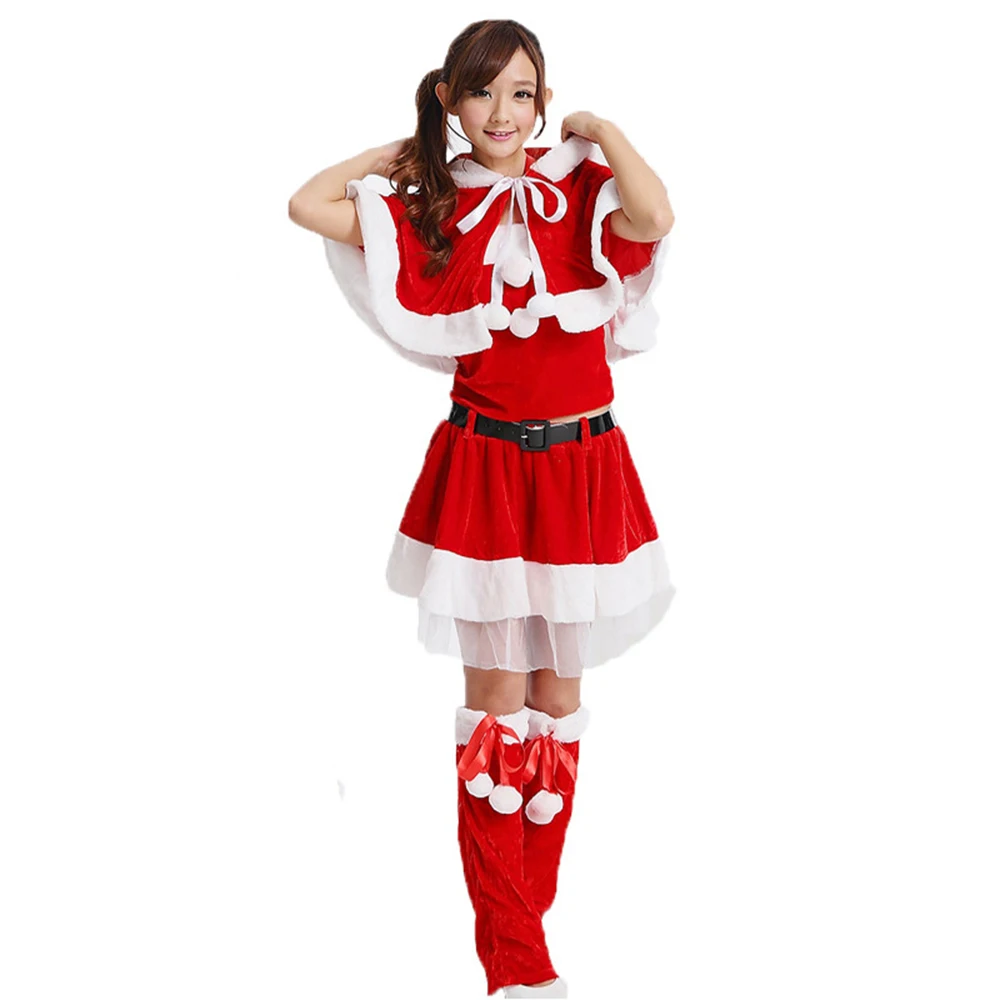 

Plus Size M-XXXL Mrs. Claus Christmas Dress With Shawl Leg Covers Women Christmas Xmas Party Miss Santa Claus Cosplay Costume