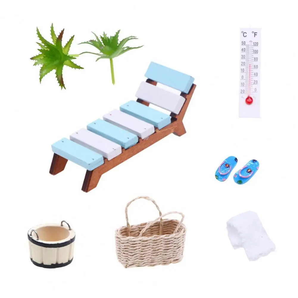 1 Set Casa Delle Bambole Kit Sauna In Miniatura Mini Sedia A Sdraio In Legno Pantofole Asciugamano Cestino Secchio Piante Termometro Modello Giocattol