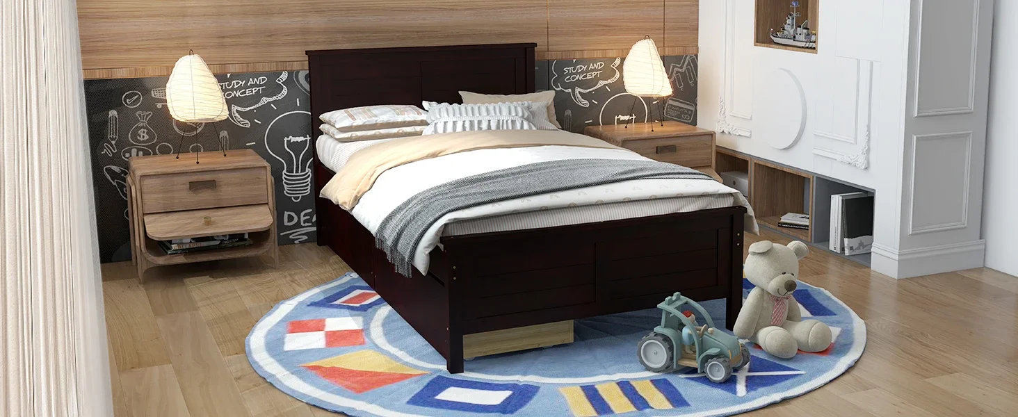 wood bed frame with 2 drawers