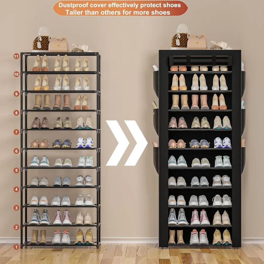 Large Shoe Rack Black 6 Side Pockets 23.6 Wide x 11.4 Deep x 68.9 Tall 3641 Pairs of Shoes