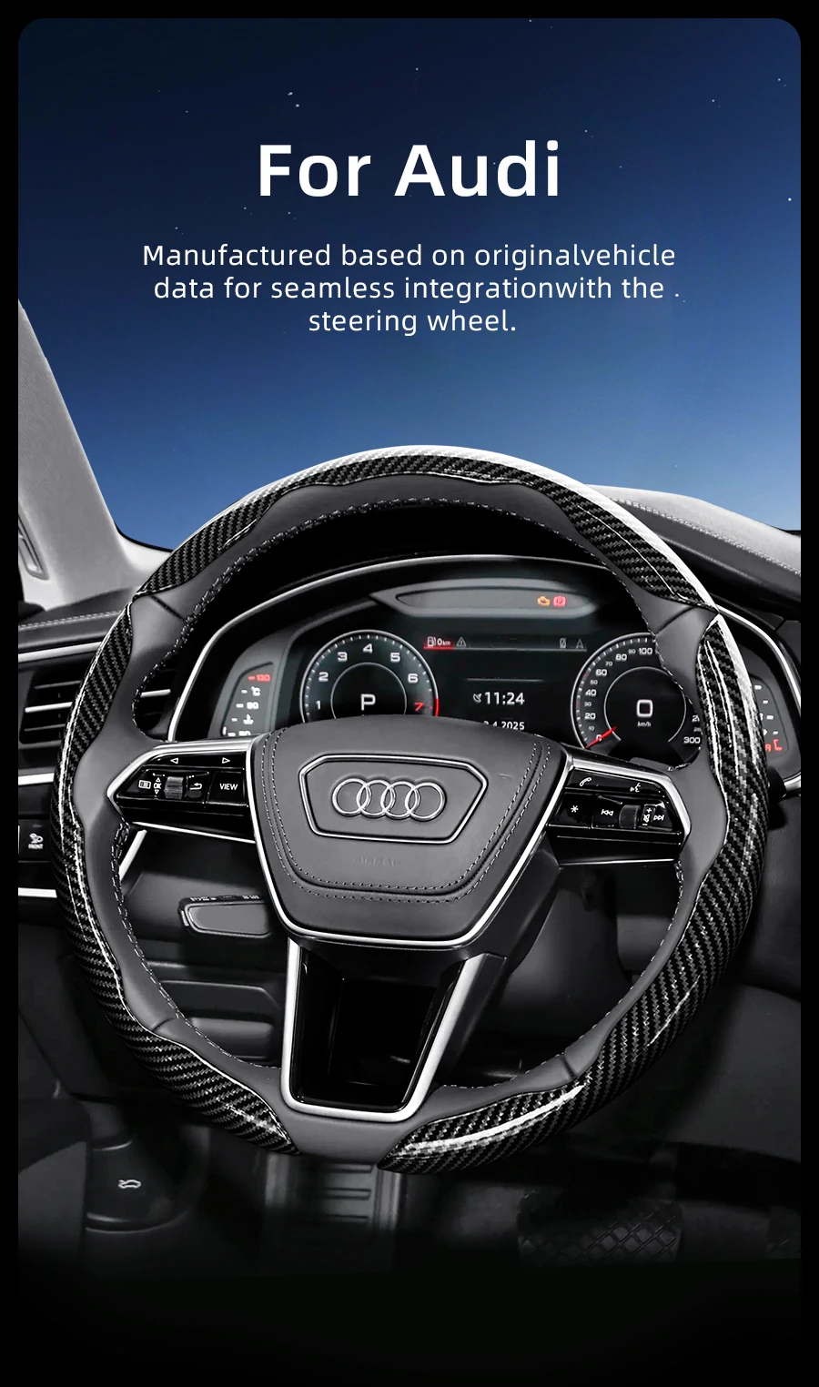Passend für Audi Carbonfaser-Lenkradabdeckung mit segmentiertem Schnellverschluss-Design, langlebig, für Modelle wie Q5, Q3, A4, A6, Q7, Q8, Q4, Q6, E-Tron, A3, A5, A7, Q2, erhältlich in Schwarz, Blau, Rot – Detail 1