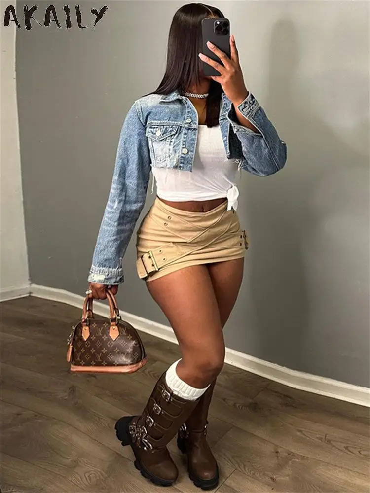 

Akaily Spring Khaki Skinny Mini Skirt Streetwear For Women 2023 Low Waist Booty Short Skirts Ladies Black Casual Fashion Skirts