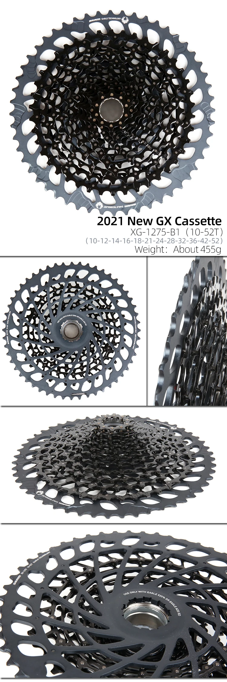 自転車カセット,SRAM-GXイーグルxg,10-52t,12スピード,フリー