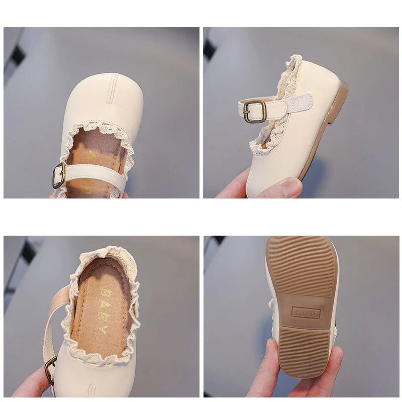 Spring Autumn Baby Girls Leather Shoes Children Lace Party Princess Shoes Non-slip Soft Sole Toddler Kids Lightweight