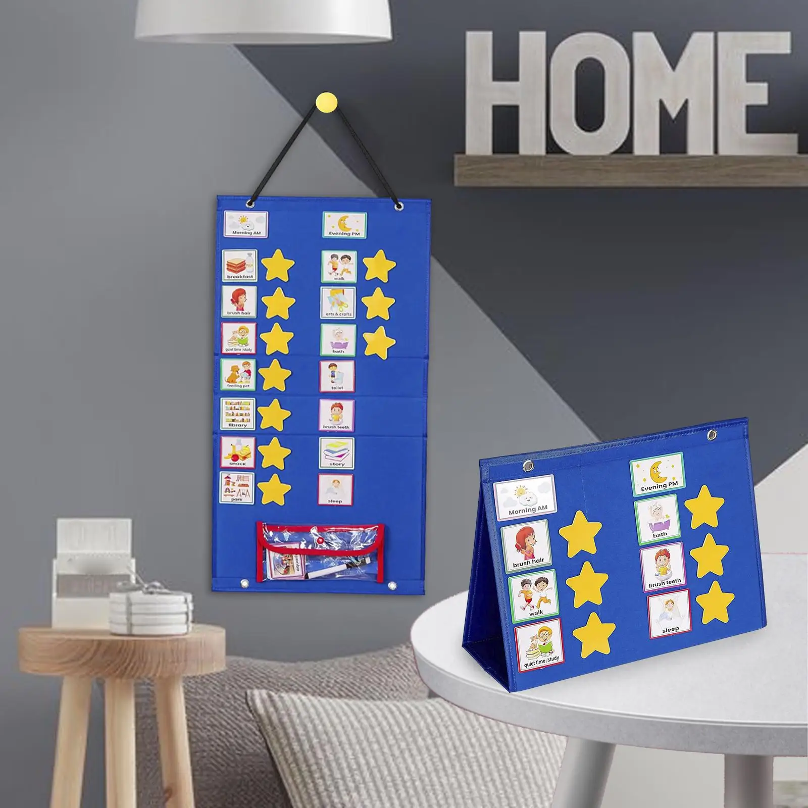 Kids Visual Schedule with 72 Activity & 10 Blank Cards for Home Homeschool