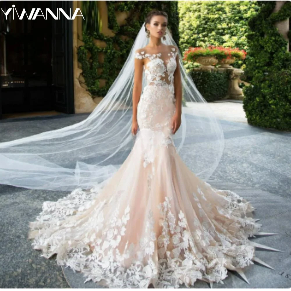 

Sexy V-neck Backless Wedding Dress Classic Lace Appliques Dress For Bride Elegant Mermaid Long Bridal Gown Vestido De Novia