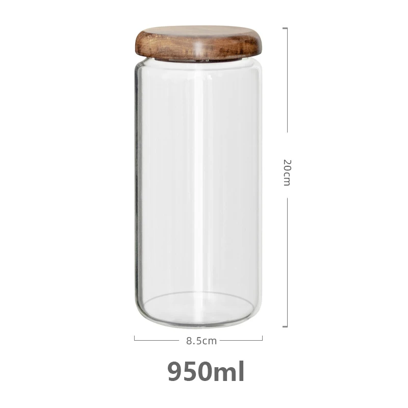 Transparent Acacia Wood & Glass Sealed Storage Jar