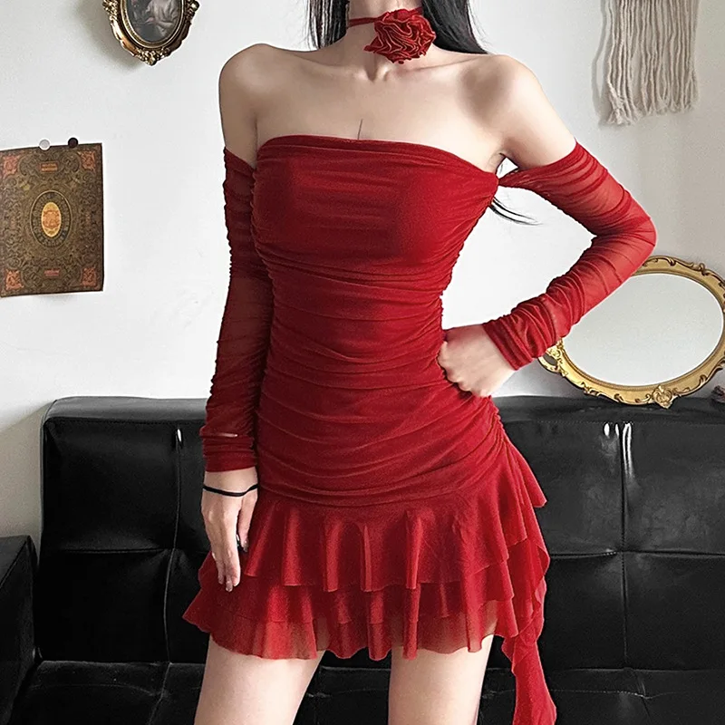 New Solid Color Sexy One Collar Fashion Strap Bag Hip Wrap Dress