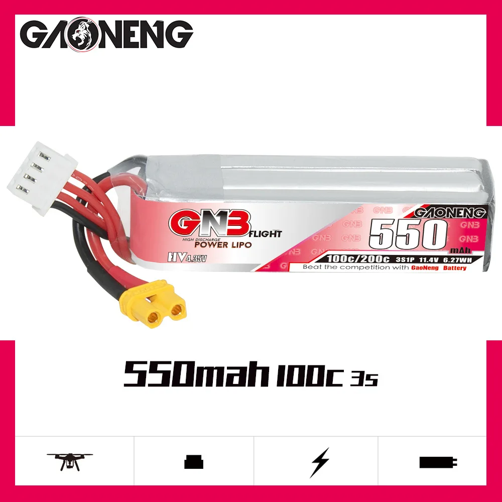 RC Drone Battery GNB HV 11.4V 550mAh 100C/200C Lipo With XT30 3S for RC Helicopter Quadcopter FPV Racing Drone
