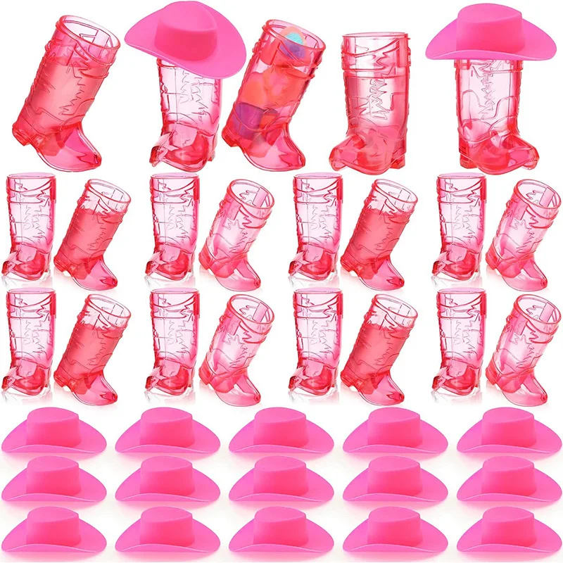 20Pcs Plastic Cowboy Boot Glasses Cup with Mini Cap Wedding Bachelorette Party Decoration Favors Cowgirl Birthday Party Supply