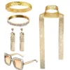 5 Pieces 1970s Disco Costume Set Disco Accessories Bling Sunglasses Long Scarf and Earrings 70s Jewellery Sets Cosplay Outfits 2