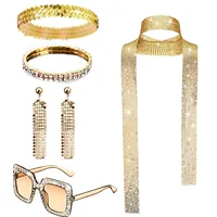 5 Pieces 1970s Disco Costume Set Disco Accessories Bling Sunglasses Long Scarf and Earrings 70s Jewellery Sets Cosplay Outfits 2