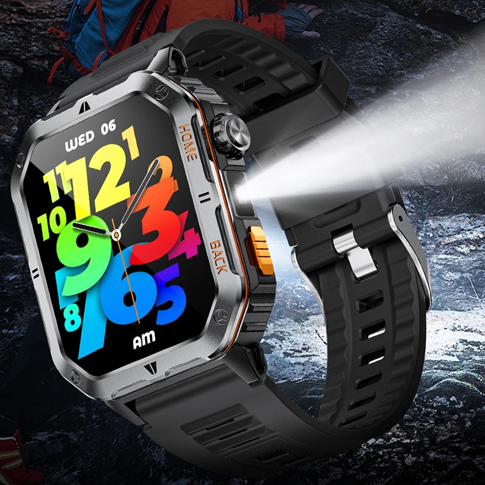 1000 mAh large Battery Outdoor Military Smartwatch Men With LED light 3ATM Waterproof 2025 New Smart Watch