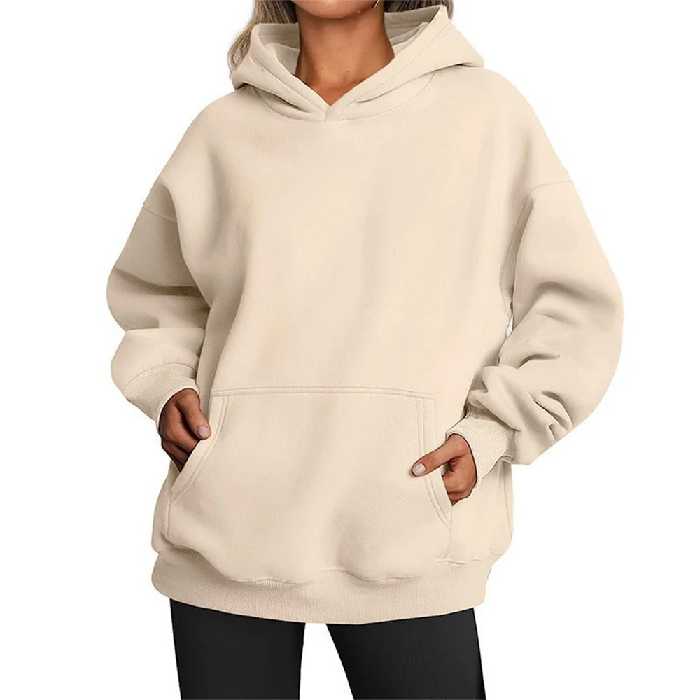 2024 New Women's Super Dalian Hoodie Sports Leisure Elastic Sweater Solid Color Sweater Thread Sweater Long Sleeve Pullover Pock 2