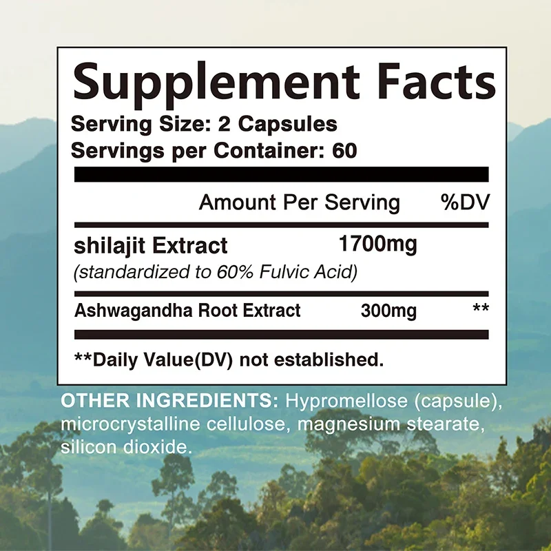 Shilajit Capsules-Rich Trace Minerals & 60% Fulvic Acid-for Improve Endurance Focus, Memory and Immune Health