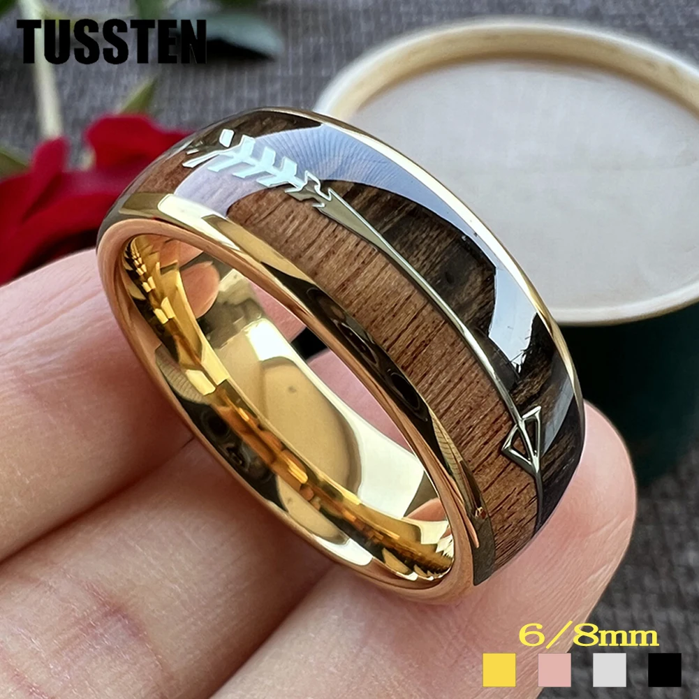 Dropshipping TUSSTEN Cool Men Women Ring Tungsten Engagement Wedding Band  Arrow Inlay 6MM /8MM Available
