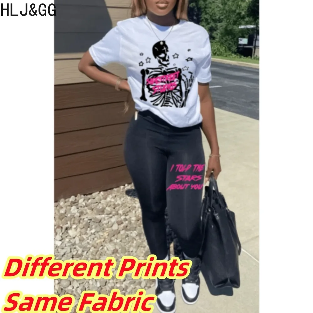 HLJ&GG Y2k Fashion Letter Print 2024 Spring Summer Tracksuits Black White Bodycon 2 Two Piece Outfits Pants Matching Sets