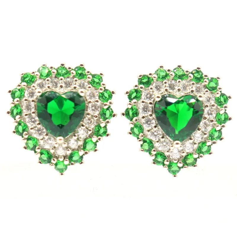 

20x19mm High Trendy Polished Shiny Heart Shape Rich Blue Aquamarine Green Emerald White CZ Ladies Party Silver Earrings