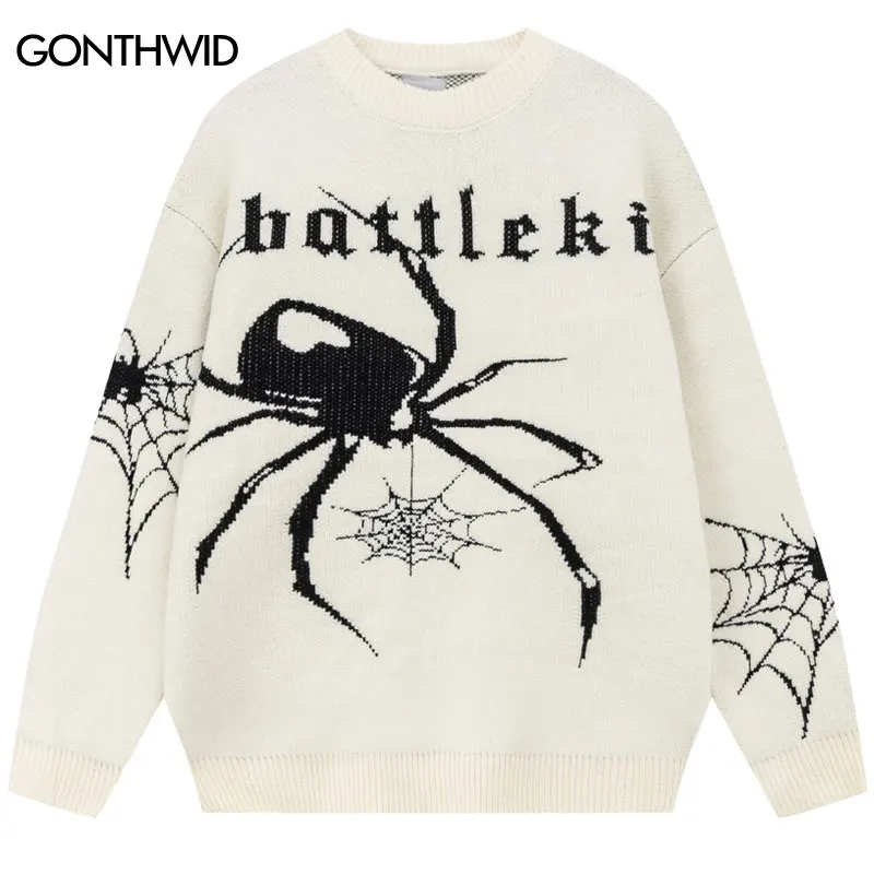 

Vintage Sweater Grunge Y2K Knitted Spider Web Jumper Streetwear 2023 Men Hip Hop Harajuku Punk Gothic Loose Pullover Sweaters