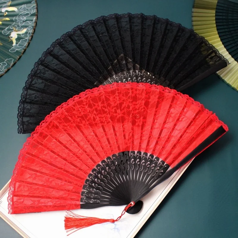 

High grade lace women's dance fan Chinese style cotton hemp walk show Fan family decoration craft fan