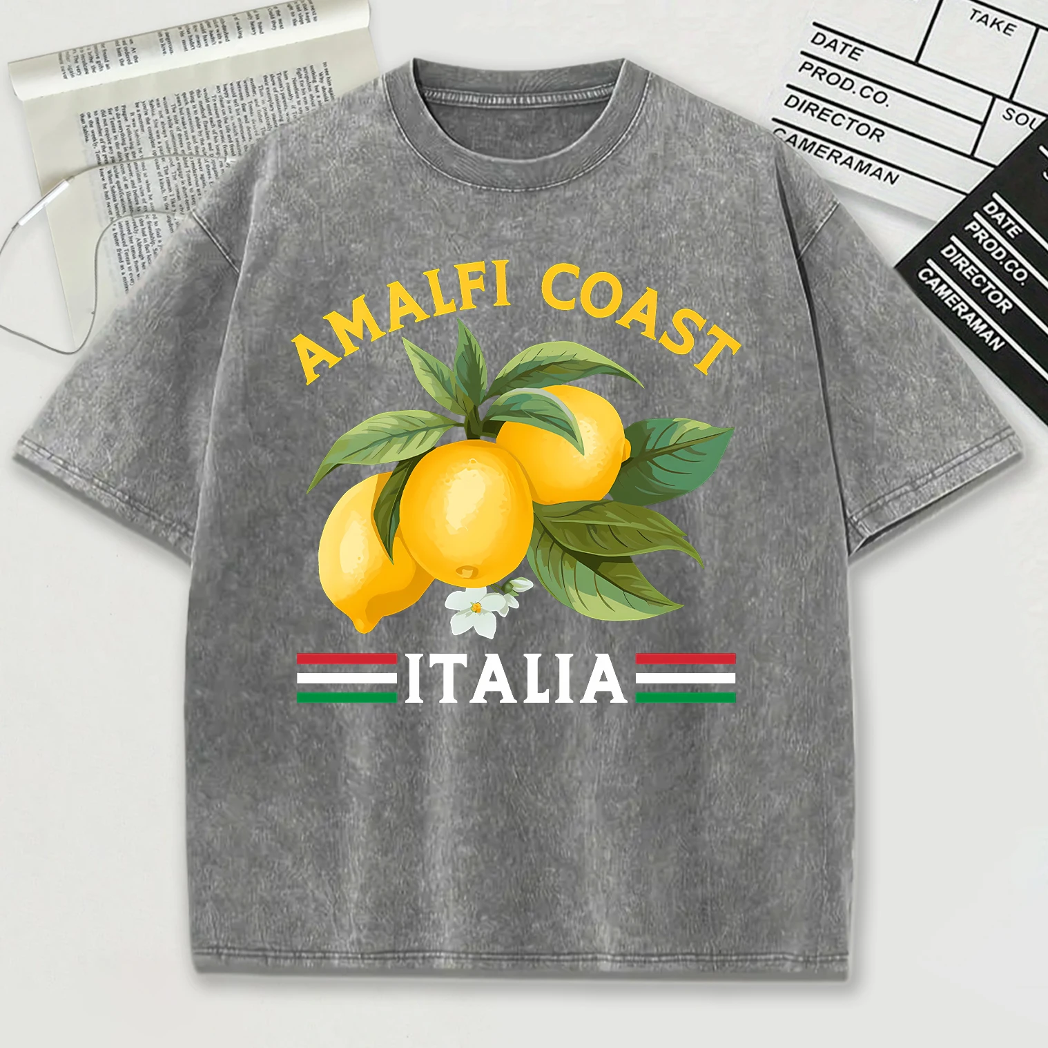 Amalfi Coast Italia Design Snow Wash T-Shirt Herren Sommer Bequeme Kurzarm Lose Unisex Baumwolle Tops Trendy All-Match Top – Detail 12