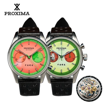 Proxima-Men's impermeável cronógrafo relógios de pulso mecânicos, melancia Dial, cúpula Sapphire, novo relógio, Modificar ST1902, PX1717