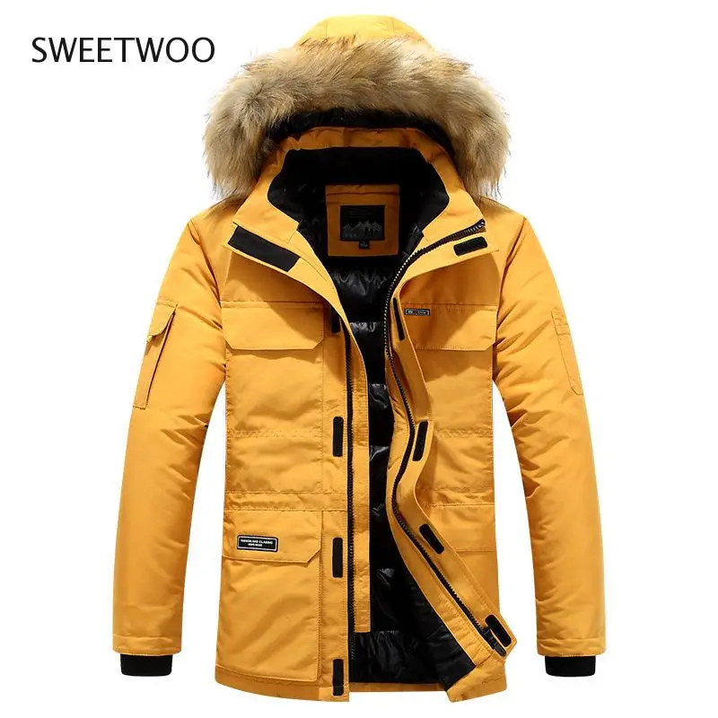 Winter Fashion Couple Down Fur Hooded Thick Warm Snow Windbreaker Jacket Parka Men's Duck Down Jacket Slim Tide Contracted 2022 2021 white duck down jacket lovers tide brand winter thickening national tide warm fashion cartoon jacket smile face men women