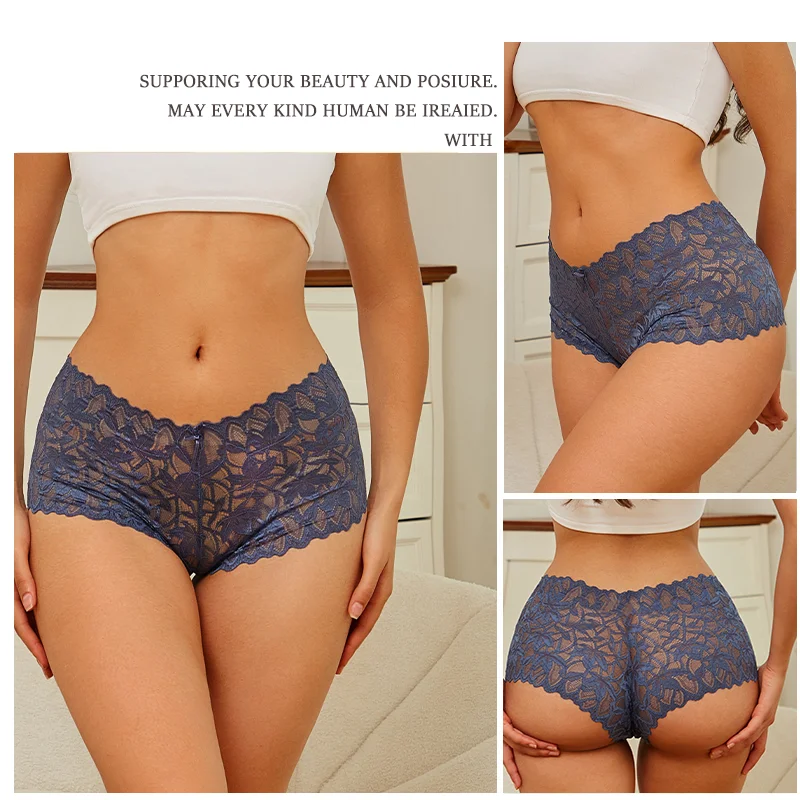 Women Lace Boyshort Panties Low-Rise Sexy Underwear Floral Underpants Ladies Lingerie lace panties female underwear women panties womens underwear