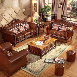 Европейский диван из натуральной кожи 123 для гостиной, комбинированный американский деревенский однотонный Деревянный Маленький Домашний слой из воловьей кожи