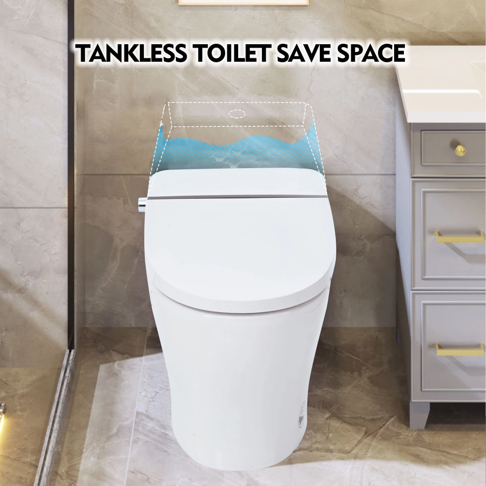 Smart Toilet Bidet Combo with Self-Cleaning Nozzle,Upmarket Compact Dual Flush Toilet 1/1.28 GPF,Tank less toilet with Foot 6