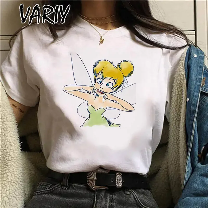 thumbnail image 1 of Camisetas con estampado de Tinker Bell para mujer, camiseta gráfica de cuento de hadas de Anime de dibujos animados a la moda de verano, ropa bonita de gran tamaño para chica, Tops, 1 of 5