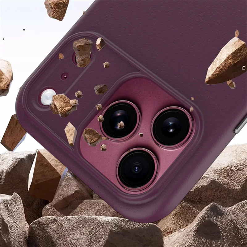 Luxury Rock Sand Frosted Anti-Slip Shockproof Phone Case with Alloy Button and MagSafe Compatibility