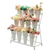 3 Layers Flower Display Stand Movable Modern Metal Plant Shelf with 12Pcs Flower Buckets & Wheels for Home Garden Patio Balcony 3