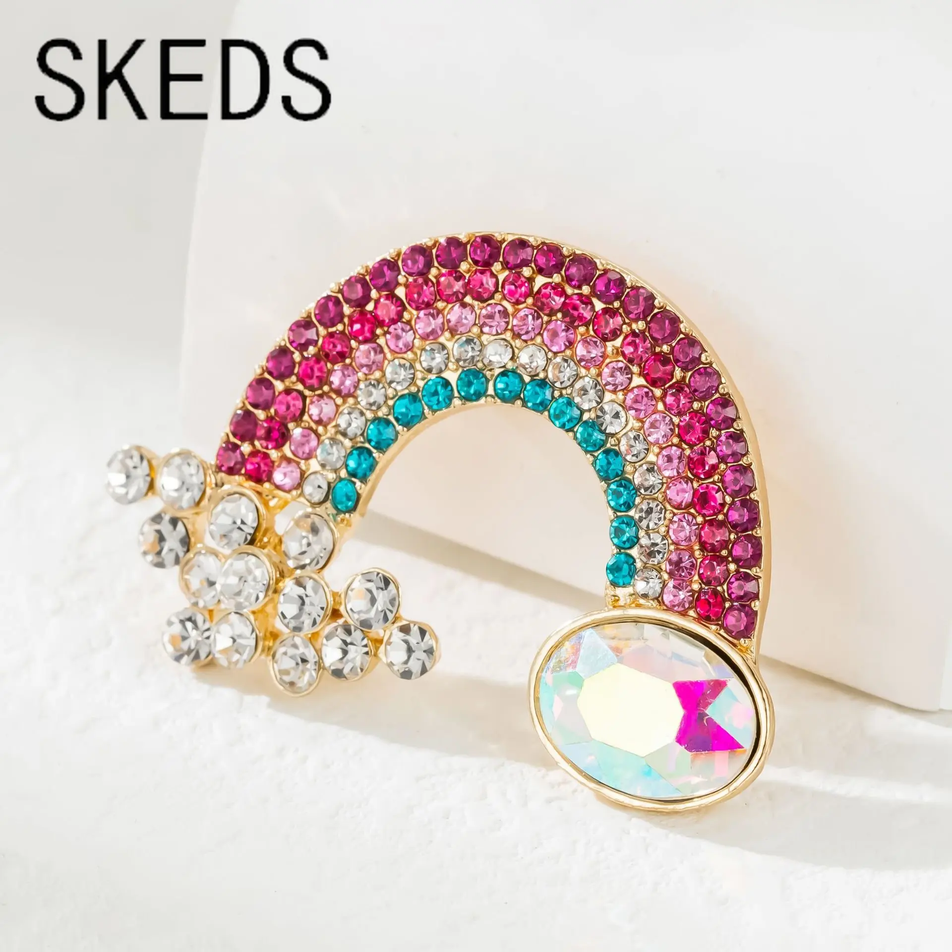 Skeds New Creative Exquisite Colorful Rhinestone Rainbow Spille Pins For Women Girls Fashion Design Shiny Crystal Corpetto Gift
