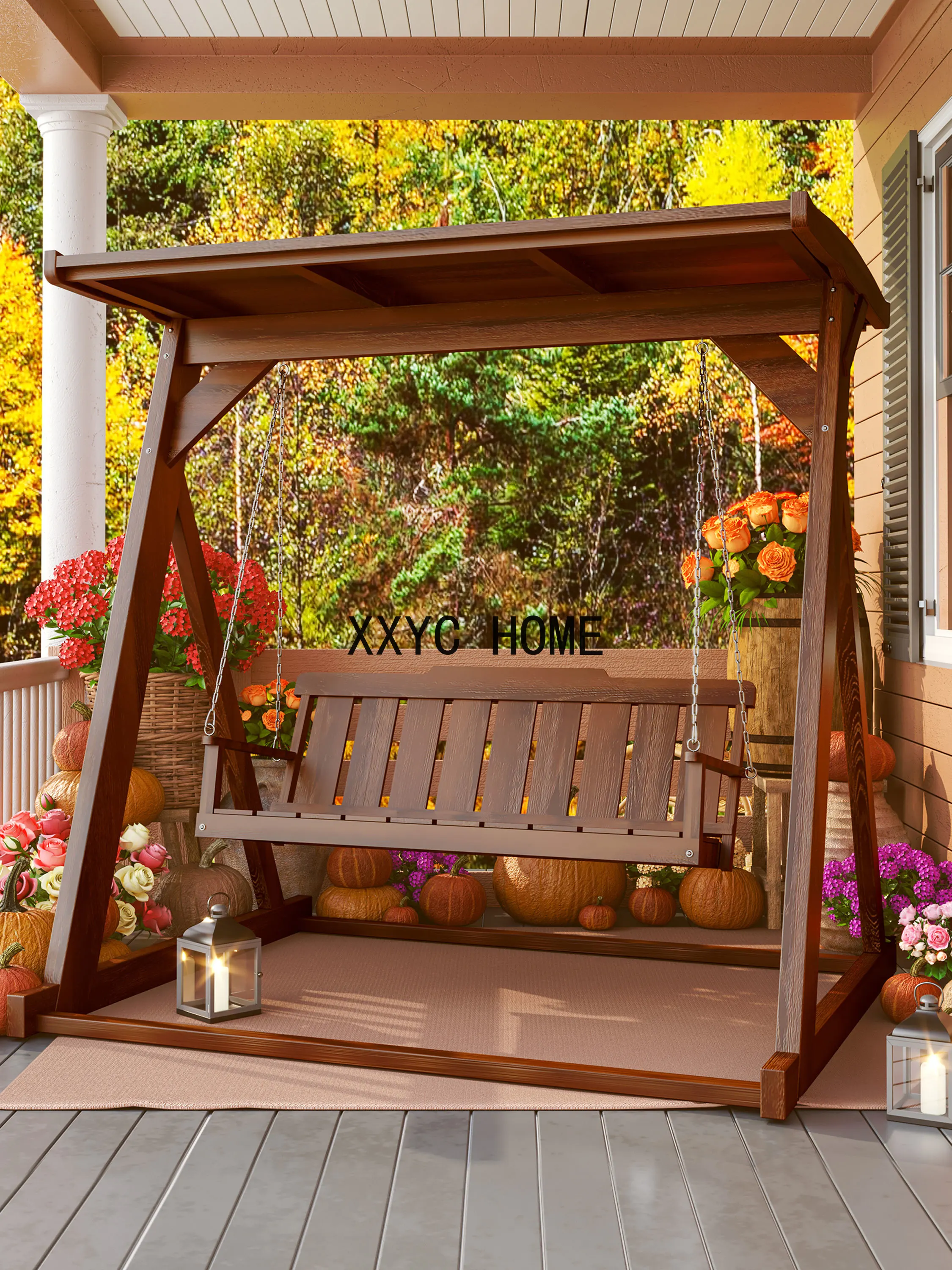

Antiseptic Wood Swing Outdoor Solid Wood Double Rocking Chair Outdoor Terrace Garden Adult to Swing Outdoor Courtyard Glider