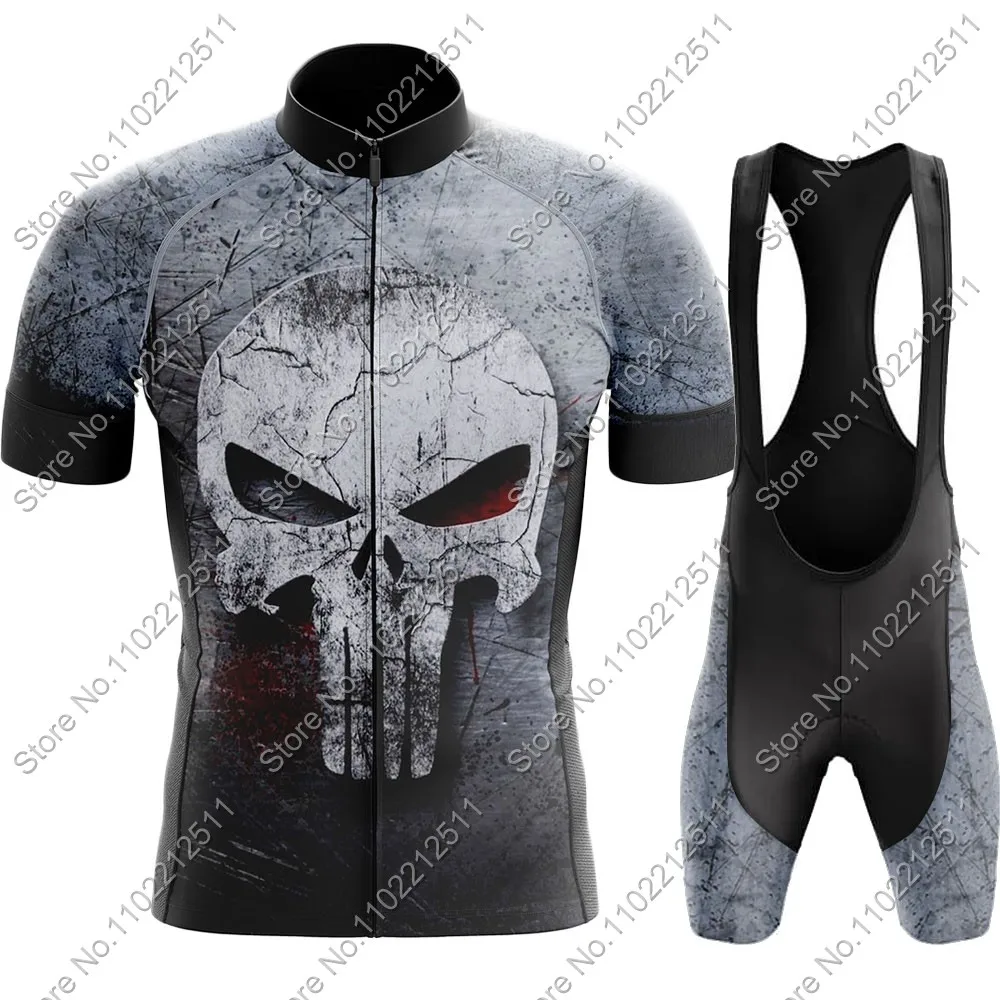 Skull Cycling Jersey Set Short Sleeve Summer Clothing Mans Road Bike Shirts Suit Bicycle Bib Shorts MTB Riding