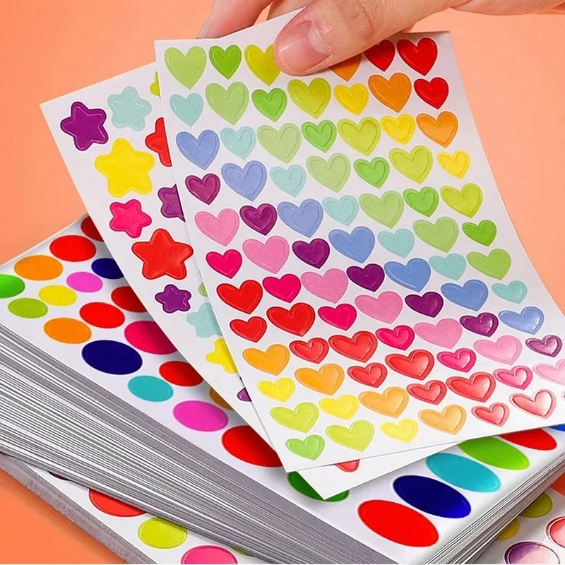 6pcs Clipbook Stickers Self-adhesive Adhesive Album Decoration Accessories DIY Stickers Star Heart Dots Color Handicrafts