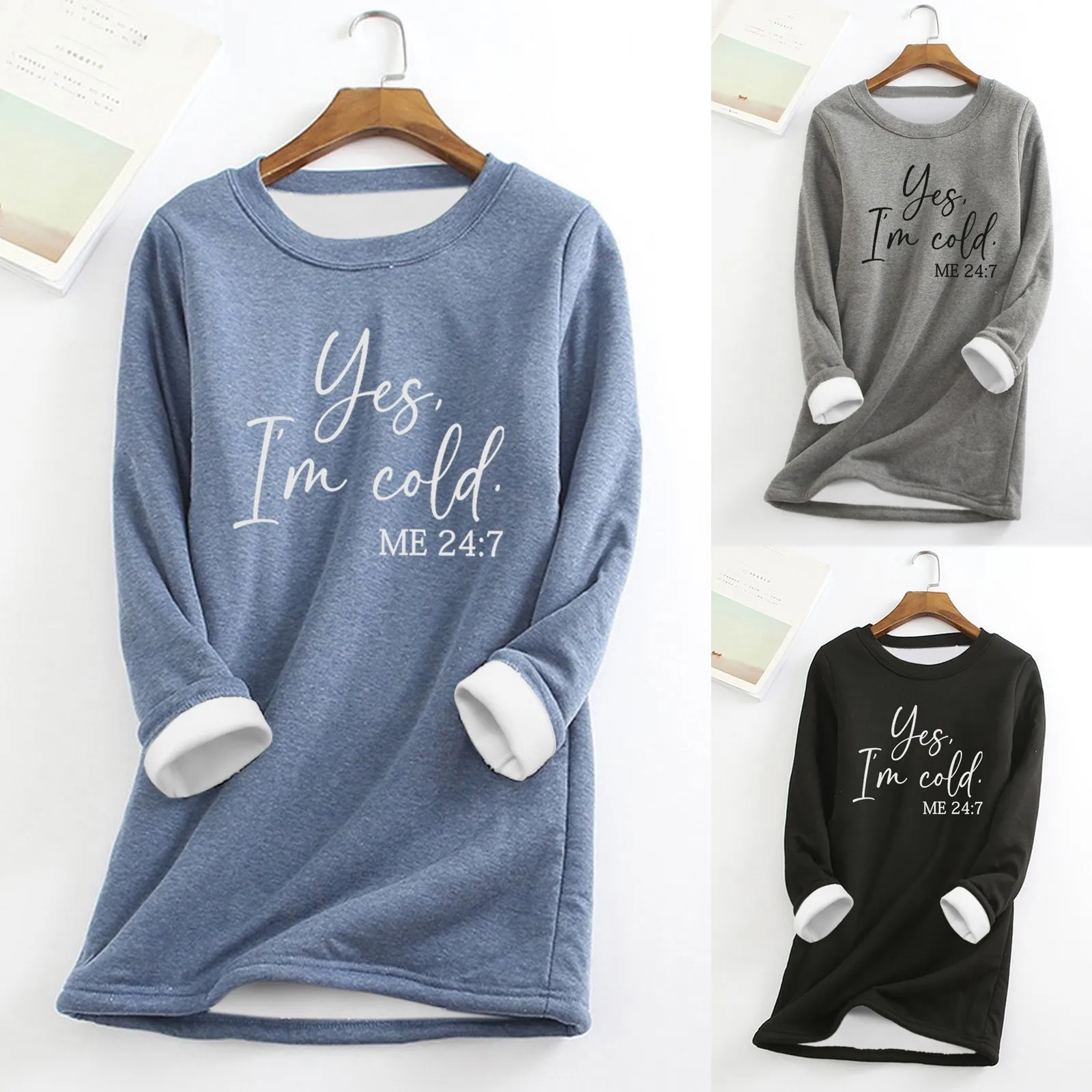 

Women Casual Print Shirt Thick Fleece Sweatshirt Winter Round Neck Warm Soft Fashion Underwear 90s Autumn Spring chic